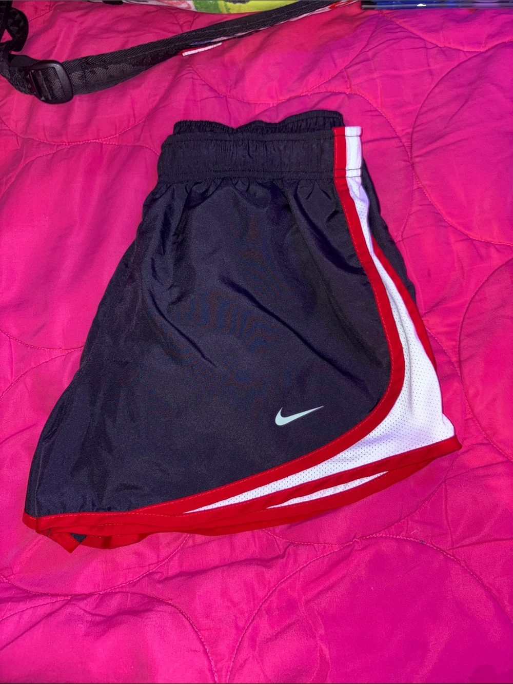 Nike Black Athletic Shorts with Red and White Trim - Girls